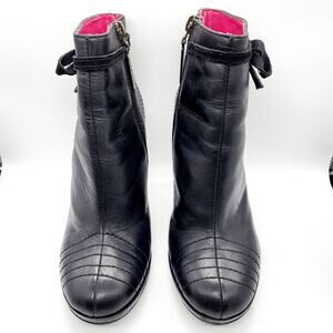 Tommy Girl Tommy Hilfiger Black Leather Round Toe Ankle Booties Women's Size 6